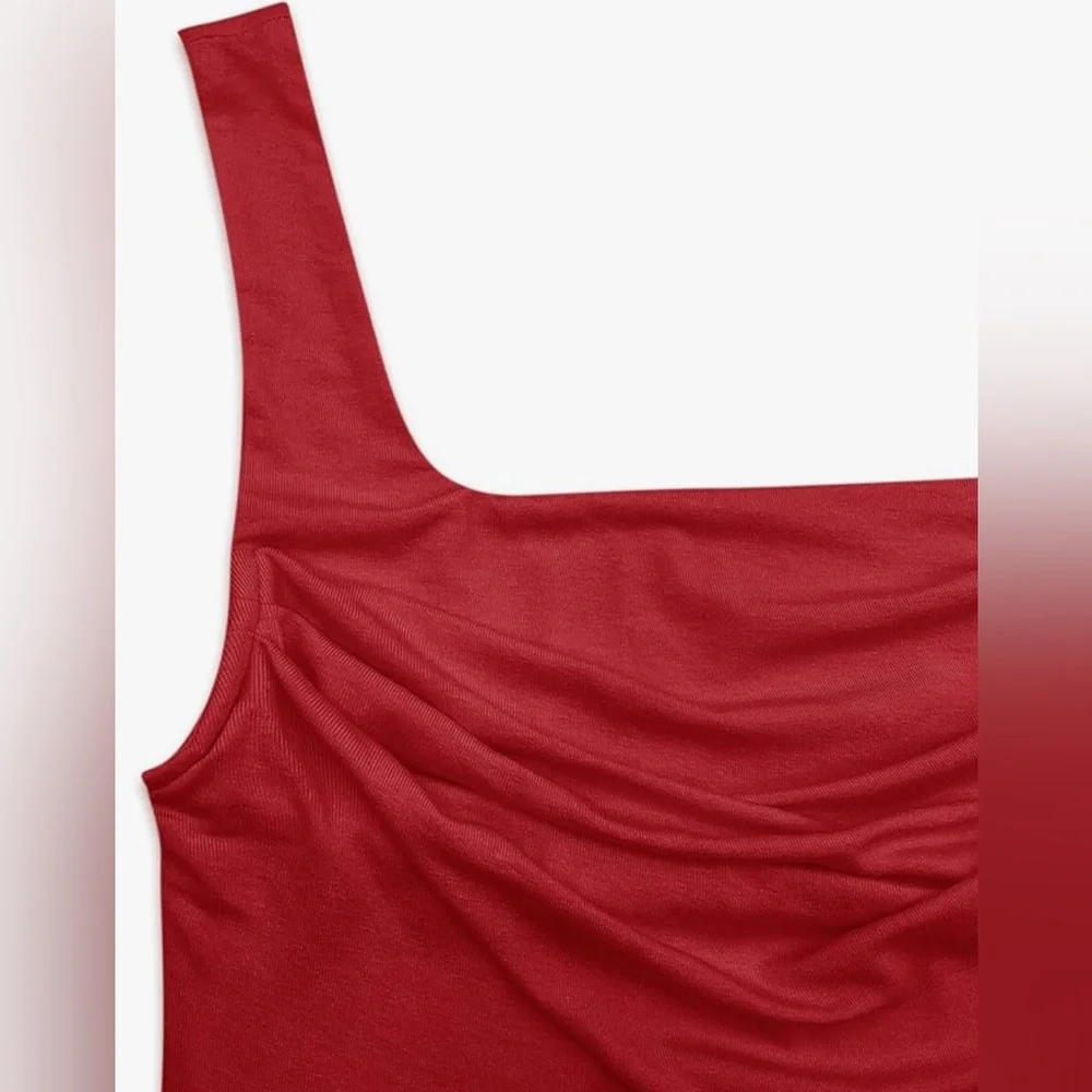 NWT Sleeveless Square Neck Strappy Tank Top Ruched Backless Crop Camisole Top